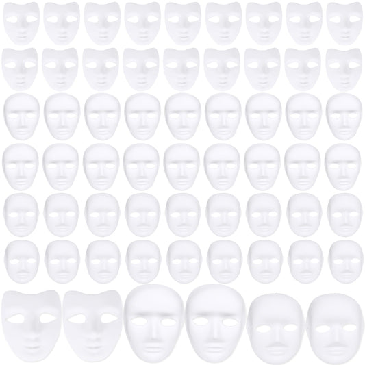 Fahacop 60 Pcs Paper Mache Mask Paintable White Masks DIY Paper Mache Masks for Halloween Artistic Theater Cosplay Art Class Party Decorations, 3 Sizes