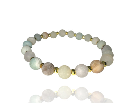 “MERCY BRACELET” (Amazonite & Hematite) Natural Gemstone Healing Bracelet - [7 inches]