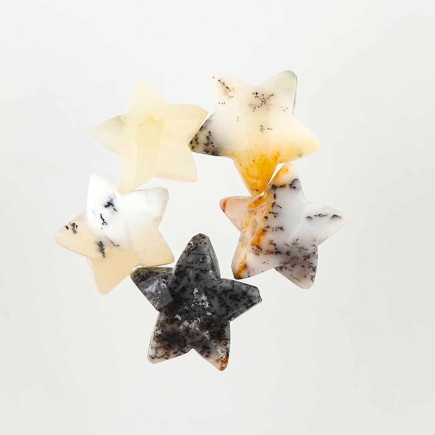 CRYSTALINES 5pcs, Wholesale Natural Dendrite Agate Gemstones, Bulk Star Shape Stones, Assorted Loose Supply, DIY Craft-Jewelry Making, Chakra Healing Crystals, Gem Collection, 10-12mm