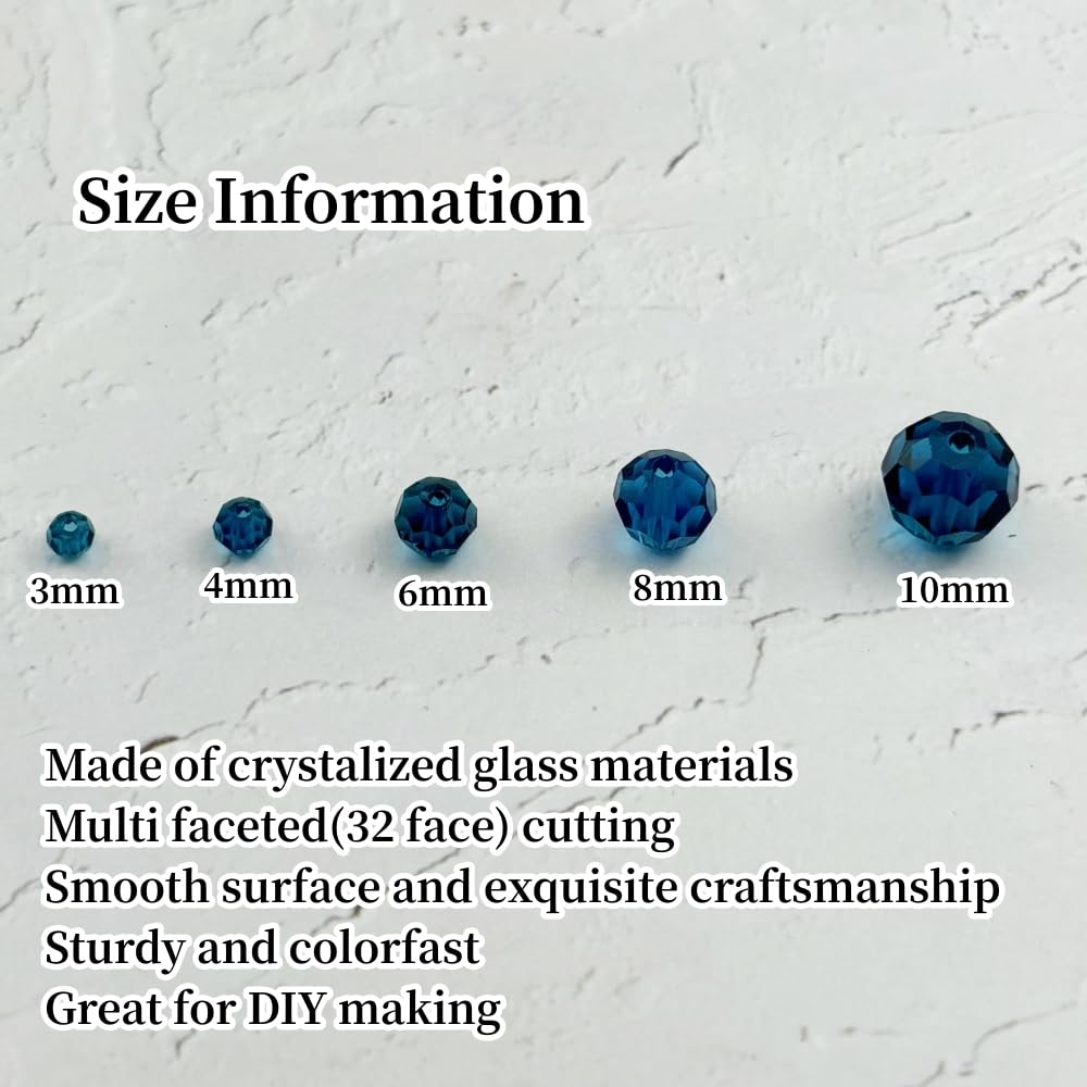 YUEXIGO 400pcs 3mm Round Crystal Glass Beads for Jewelry Making, Faceted Crystal Glass Spacer Beads for Bracelet Earring Necklace DIY Craft(Peacock Blue)