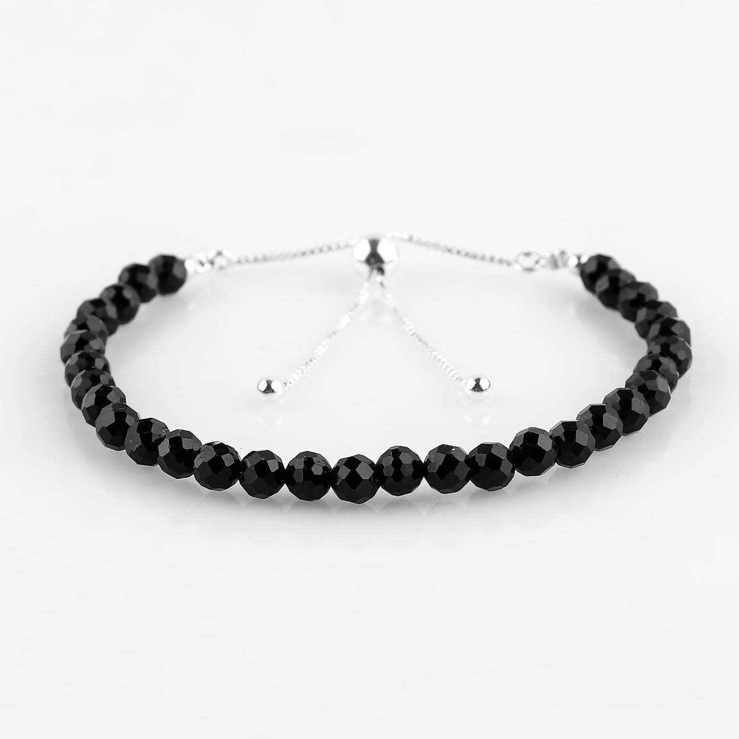 CRYSTALINES Natural Black Tourmaline Gemstone Bolo Bracelets, Handmade Jewelry, Healing Crystals Beads, October Birthstone, Silver Plated Chain, Birthday Gift for Women, Size - 10inch