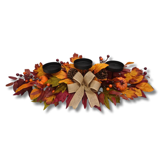 Svndlyn Thanksgiving Centerpiece with 3 Candle Holders,Fall Harvest Decor,Autumn Fall Maple Leaves Pumpkin Berry Candle Holder for Tabletop Display Table Kitchen Thanksgiving Décor,Harvest Festival