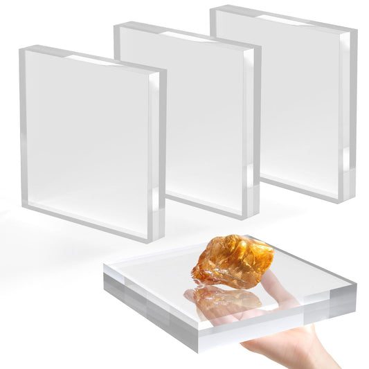 SAMYUCHO Acrylic Base Stand 4 Pack 6 X 6 X 1 Inch Acrylic Blocks for Display Trophy Base Clear Square Cube Riser Display Cylinder Pedestal Stands for Collectibles Jewelry Props Food Display