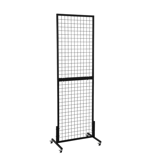OUDUCK 1.8' x 5.7' Grid Wall Panels Standing Wire Grid, Display Rack with T-Base Wheels Freestanding Gridwall Panel Tower for Shows, Black