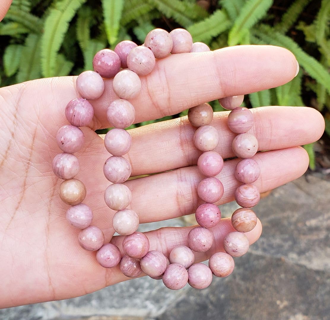 Adabele Real Natural Pink Rhodonite Gemstone Beaded Bracelet 8 inch Stretch Chakra Healing Crystal Stone Jewelry Women Birthday Gift (Unisex) GB8-C5