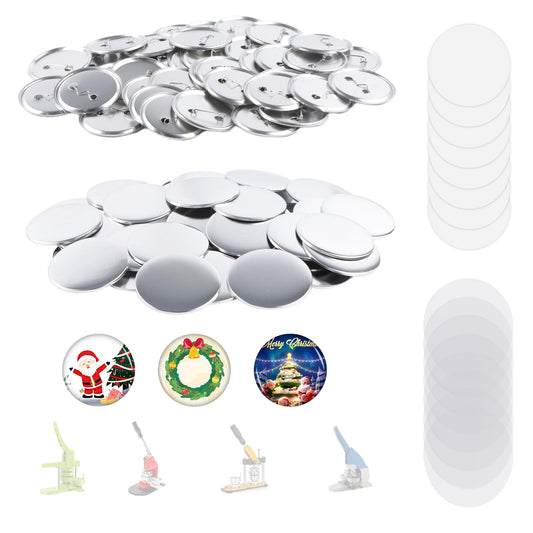 75mm Metal Blank Button Supplies Button Making Parts, 100 Sets 75mm/3 inch Pin Maker Parts Badge Supplies for Button Maker Machine, Including Metal Back Cover Metal Shells Clear Film and Paper