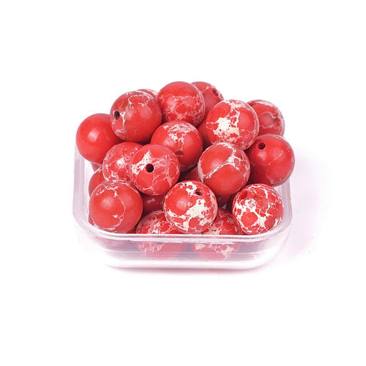 100Pcs Natural Stone 8mm Red Imperial Jasper Round Loose Gemstone Energy Healing Beads Hole Size 1mm DIY Smooth Beads for Bracelet Necklace Earrings Jewelry Making