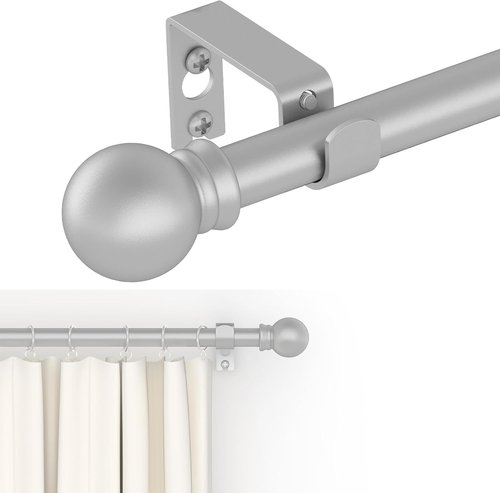 GXOACKJ Decorative Curtain Rods - Heavy Duty Metal, 48-84 Inch, Silver Finish with Brackets