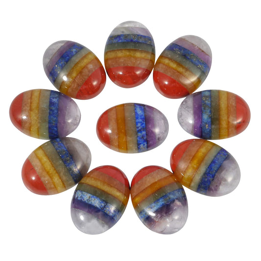 Loveliome 18x13mm Oval Cabochons Flatback Crystal Stone Gemstones Beads for Jewelry Making DIY Pack of 10, 7 Chakra