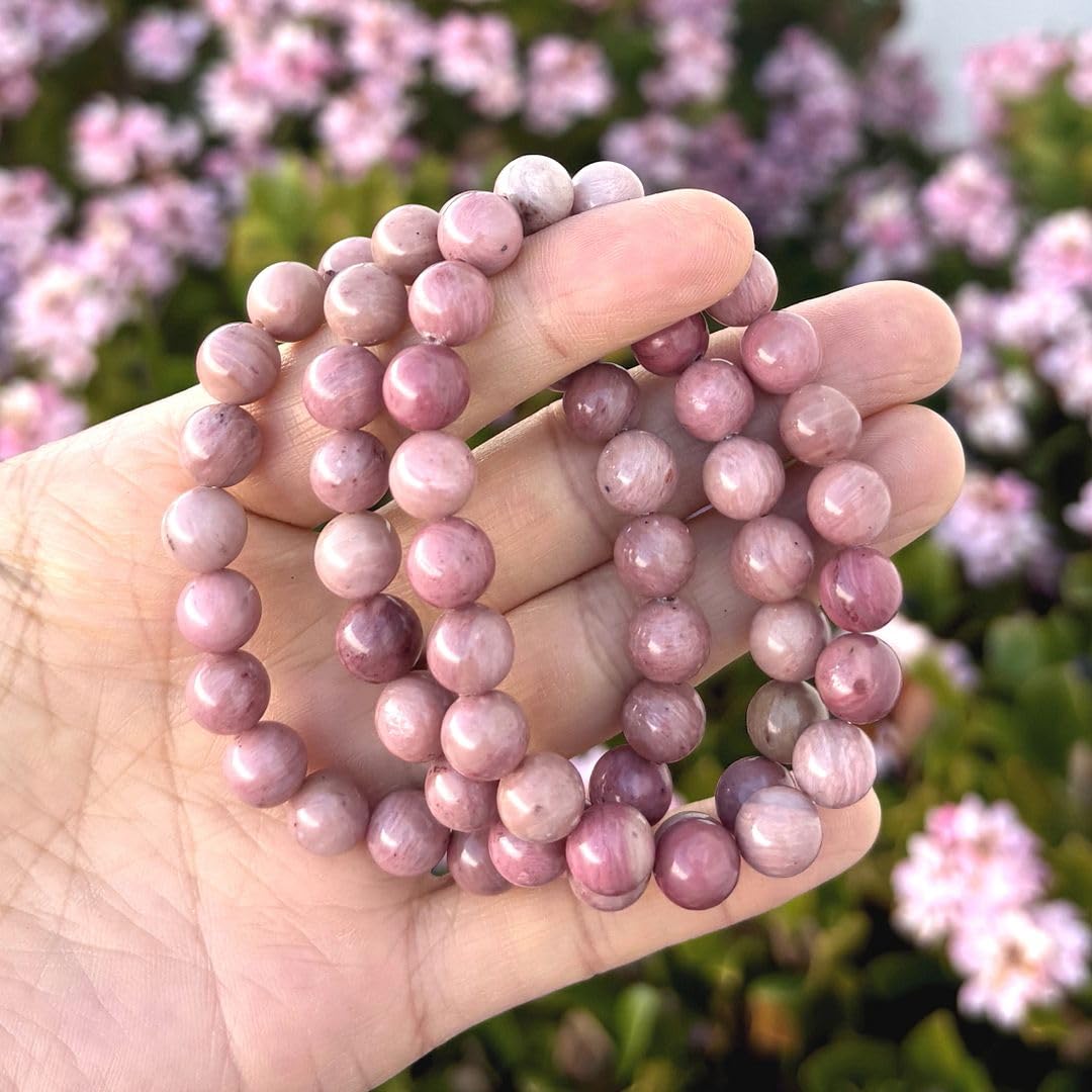Adabele Real Natural Pink Rhodonite Gemstone Beaded Bracelet 8.5 inch Stretch Chakra Healing Crystal Stone Jewelry Women Birthday Gift (Unisex) GB8-D5
