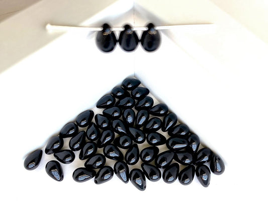 100 pcs Teardrop Shaped Beads 6x9 mm, Czech Glass, Jet Black