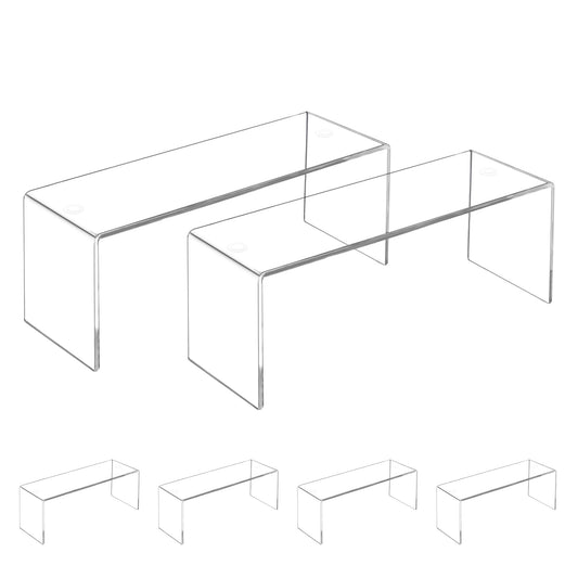 Aminigram 4 Pack Large Acrylic Risers Display Stands, Perfume Organizer Stand, Clear Acrylic Shelf for Show Decor Display, Toys, Cupcake and More(12.4 x 4 x 4.6 inches)