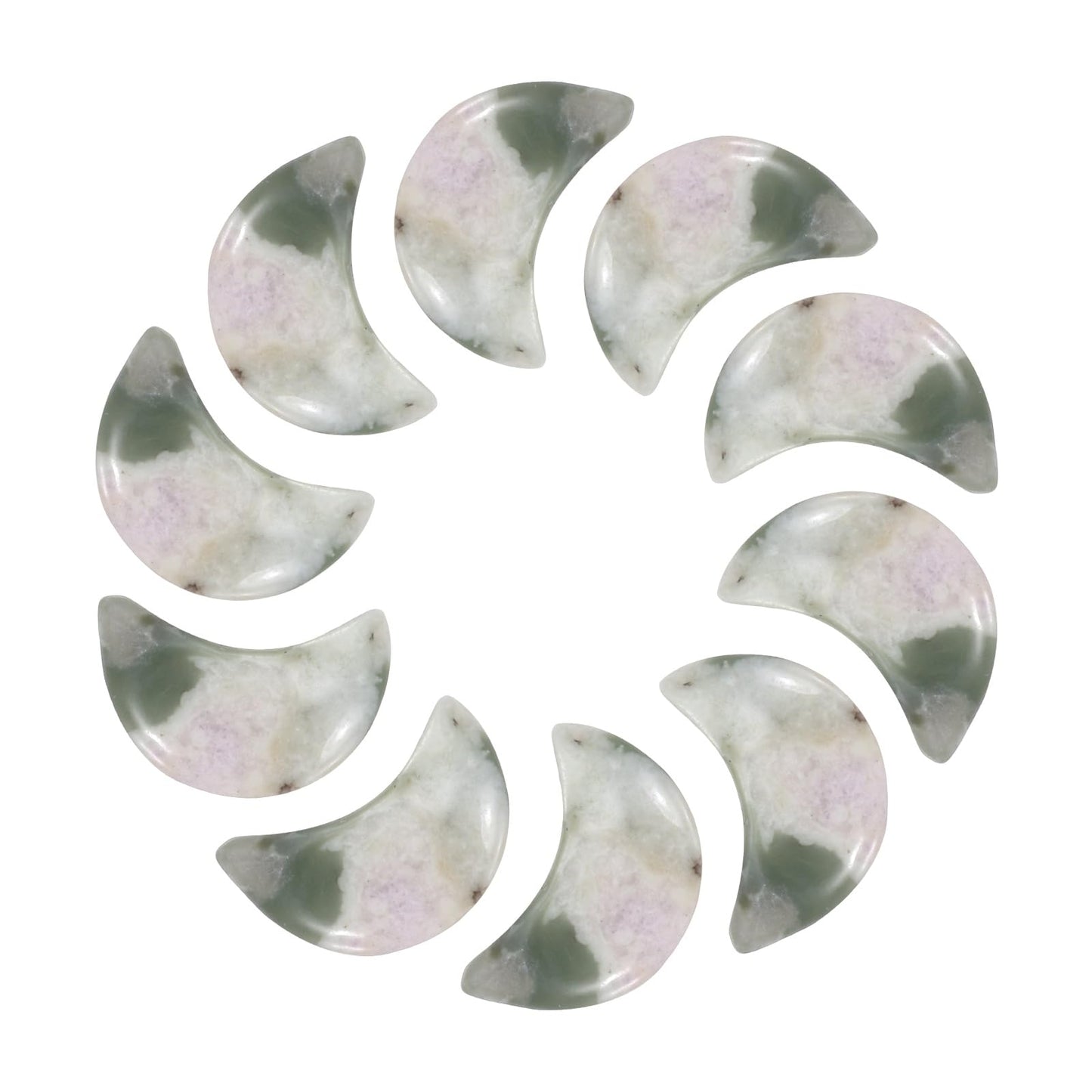 MECCANIXITY 10 Pcs Moon Crystal Worry Stone, 0.5 Inch Length Natural Lucky Jade Moon Gemstone Bulk, Carved Pocket Stones for Meditation Balancing Pendant Decor