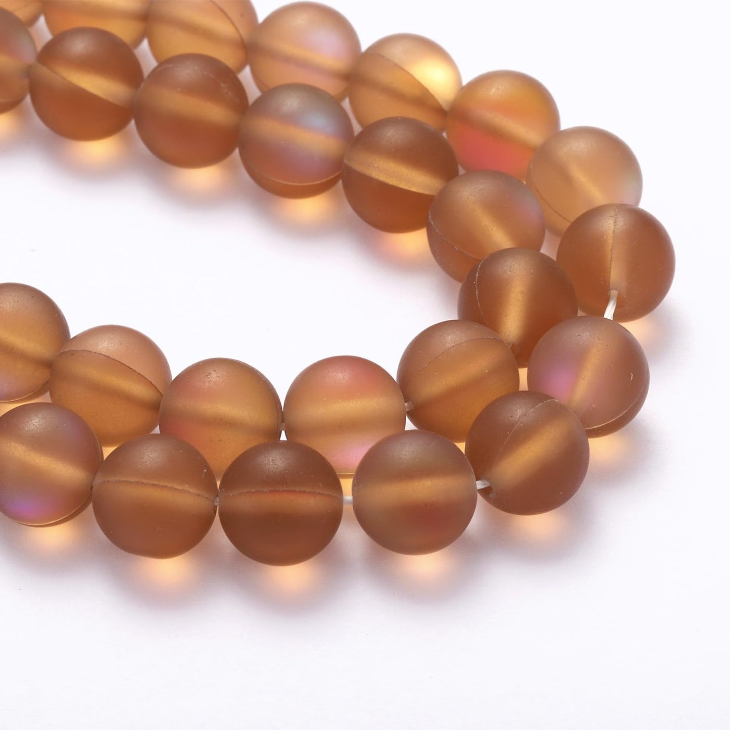 uxcell Matte Crystal Glass Beads 8mm Synthetic Frosted Shining Semi-Precious Round Loose Beads Synthetic Moonstone for Jewelry Making DIY Bracelet, Brown