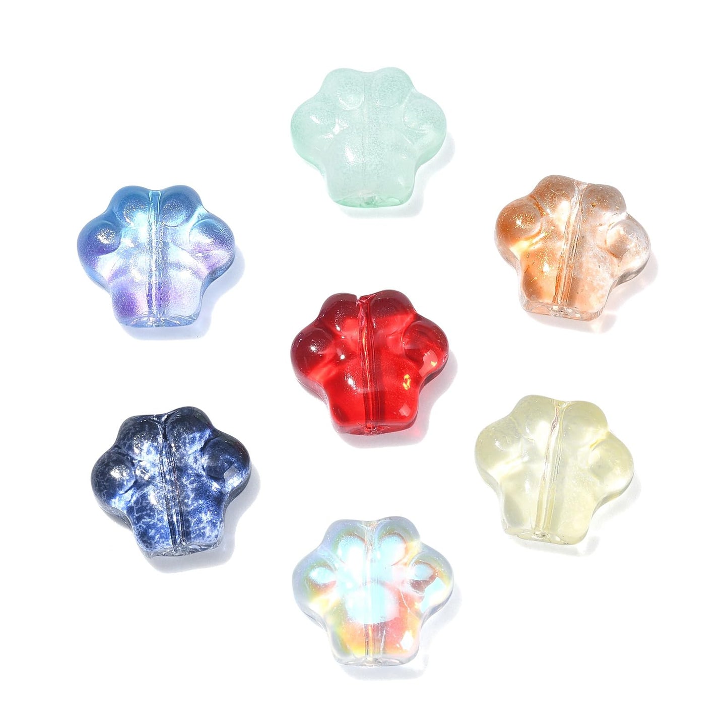 LiQunSweet 100 Pcs 10 Styles Crystal Glass Beads Lotus Crown Butterfly Dog Footprint Rabbit Elephant Crab Flower Star Beads for Jewelry Making