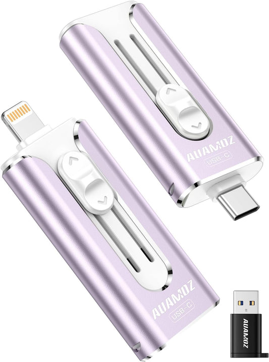 AUAMOZ 256GB 17/16/15/14/13/12/11, (1 Pack-Lavender Mini Dual Interface Flash Drive, Portable Memory Stick Compatible