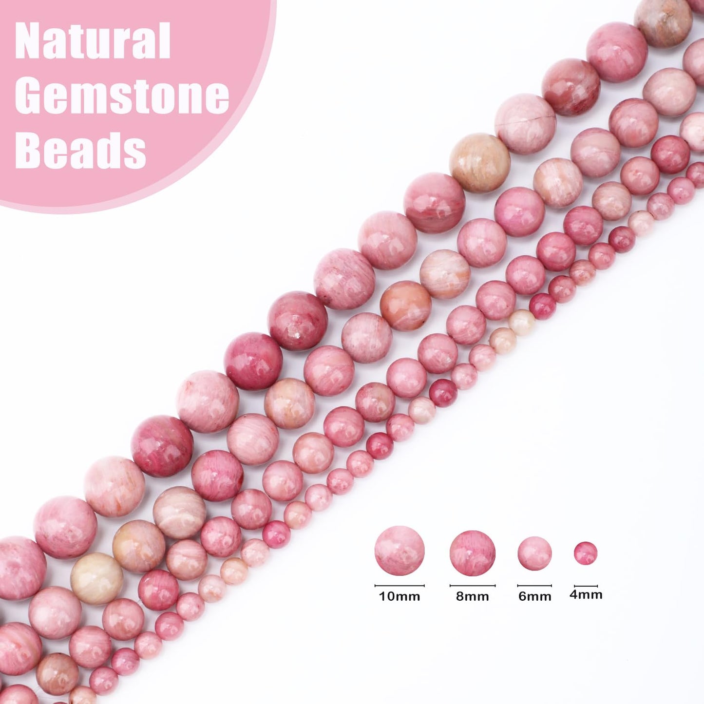 CMBYN Natural Stone Beads Round Genuine Real Stone Beading Strand Loose Gemstones DIY Smooth Bead for Bracelet Necklace Earrings Jewelry Making (Rhodochrosite, 6mm 60 Pieces)