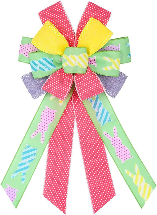 Skiennix Large Easter Bows - Colorful Burlap Wreath Bow for Spring Décor | Indoor/Outdoor Use