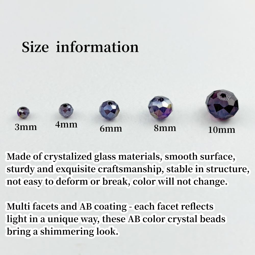 YHYPOCI 400pcs 4mm Crystal Glass Beads for Crafts Faceted Rondelle Glass Beads for Jewelry Making Crystal Spacer Beads for Necklaces Bracelets Earrings DIY Craft(Violet AB)
