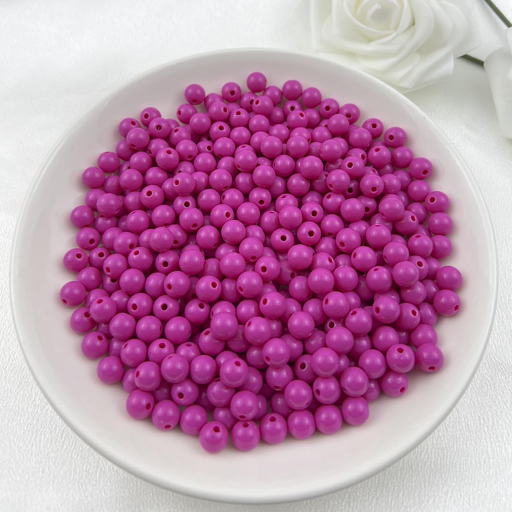 Mulutoo 1000Pieces 6MM Acrylic Round Beads Round Acrylic Balls Chunky Beads Smooth Spacer Plastic Pastel Beads Craft Beads for Necklace and Bracelet Making Crafting Supplies(183-deep Rose red)