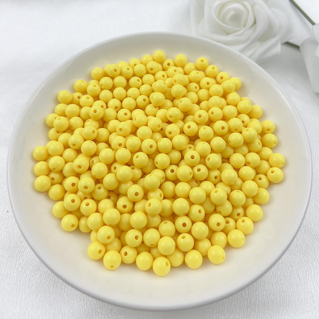 Mulutoo 200Pieces 10MM Acrylic Round Beads Round Acrylic Balls Chunky Beads Smooth Spacer Plastic Pastel Beads Craft Beads for Necklace and Bracelet Making Crafting Supplies(193-yellow)
