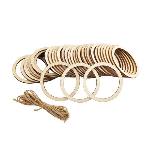 100 Pieces 6cm Wooden Cylinder Blocks Craft Wooden Hoop Rings Unfinished Round Wood Wreath Ring Block Wood Frame Craft Circle Ornaments Blank Wooden Slices