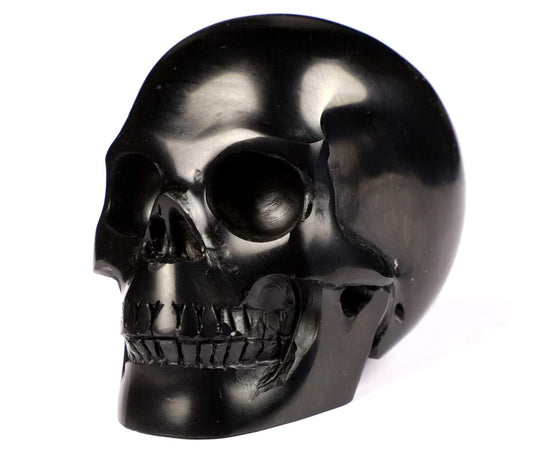 Skullis 2.0" Jet Crystal Skull, Hand Carved Gemstone Fine Art Sculpture, Reiki Healing Stone Statue.
