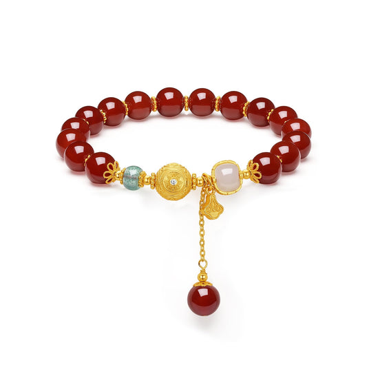 ZHOU LIU FU Sterling Silver Bracelets Silver Red Agate Elephant Pendant Beaded Stretch Bracelet Blessing Silver FengShui Ball Charm Jewelry for Women Her Anniversary Birthday 6.7"/17CM J1916278