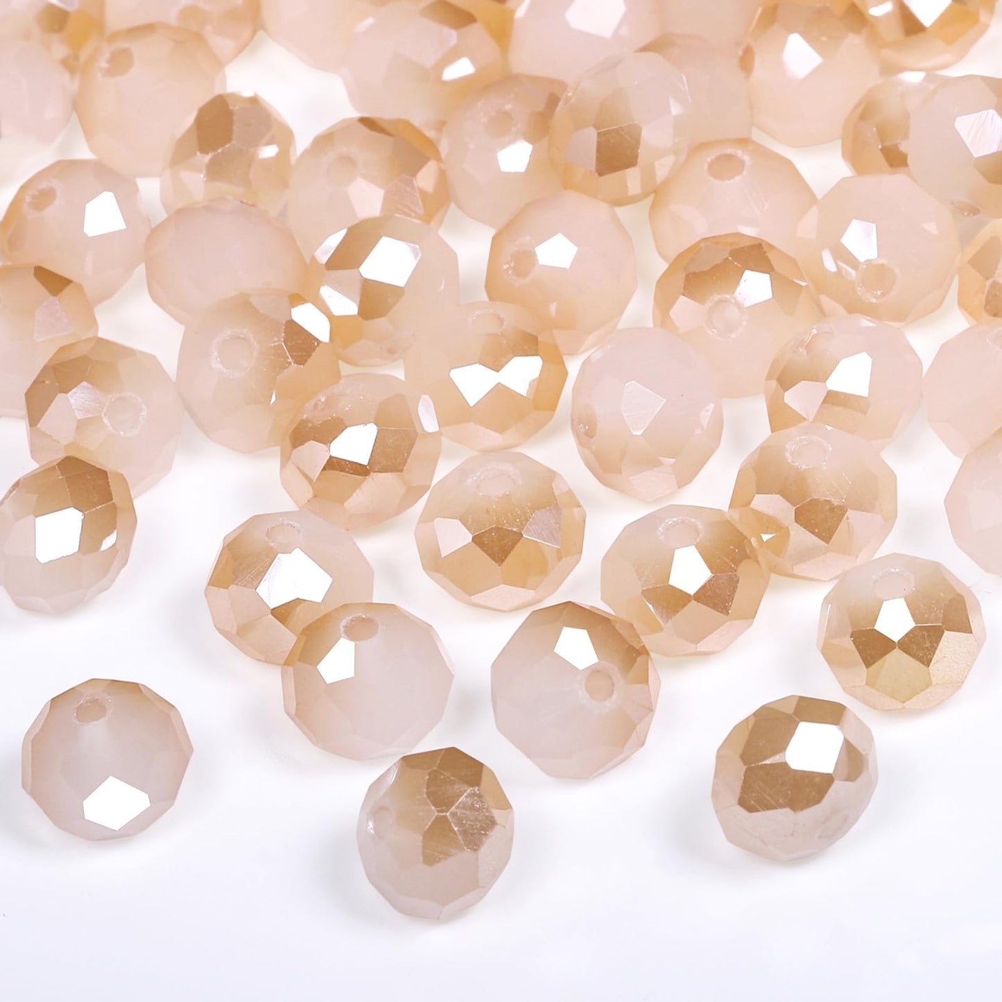 NITOPUPU 1000pcs 4mm Crystal Glass Beads for Jewelry Making Faceted Rondelle Flat Beads for Bracelets Necklace Earrings DIY Crafts (Champagne White Jade Half-Plated Crystal Bead)
