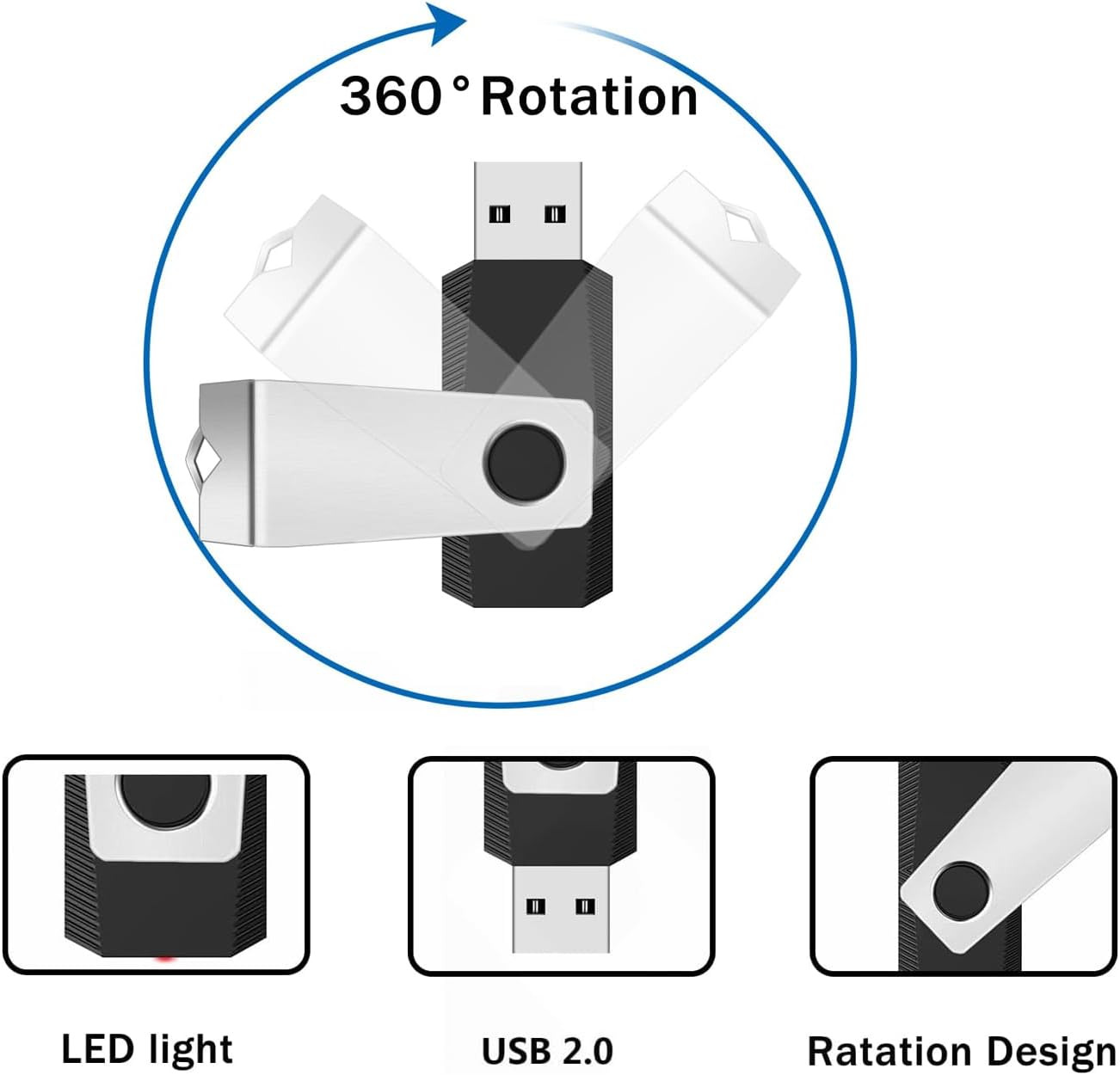 Wooolken 2GB 2 Pack, 2.0 Flash Drive USB Thumb Drives Jump Pen Drive Memory Stick with LED Light and Lanyards
