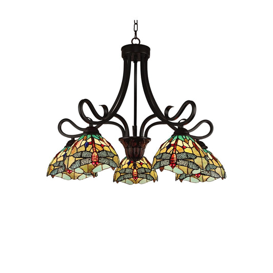 Chloe Lighting Empress Dragonfly Tiffany-Style Chandelier 5 Light 27in Wide Dark Bronze Multicolor Glass Model CH3T471GD27-DD5