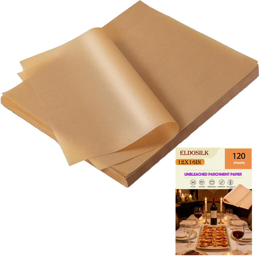 120Pcs Unbleached Parchment Paper Sheets, 12 x 16 Inch Precut, Non-Stick & Greaseproof, Perfect for Baking, Grilling, Air Fryer, Steaming & Roasting, Fits Small Sheet Pans