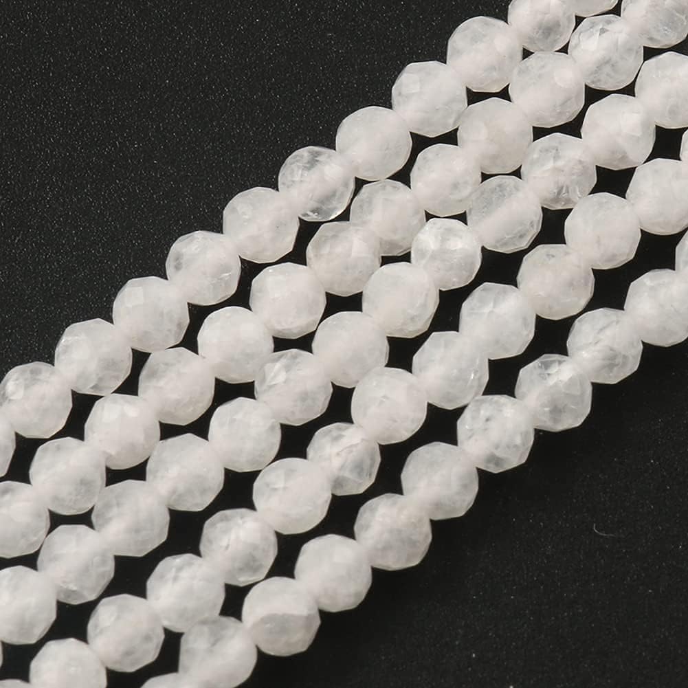 Song Xi 90pcs 4mm White Moonstone Faceted Round Loose Stone Beads for Bracelet Jewelry Making, DIY Christmas