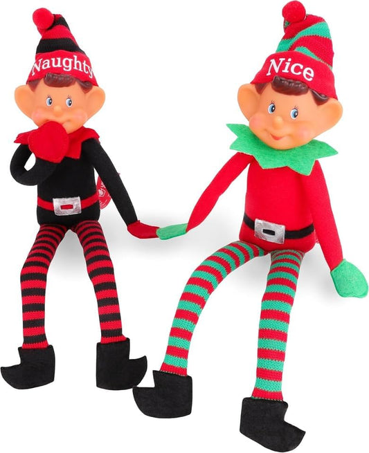ToylandÂ® Elf Soft Toys Twin Pack - 35cm Naughty & Nice Duo with Knitted Hats - Perfect Festive Gift