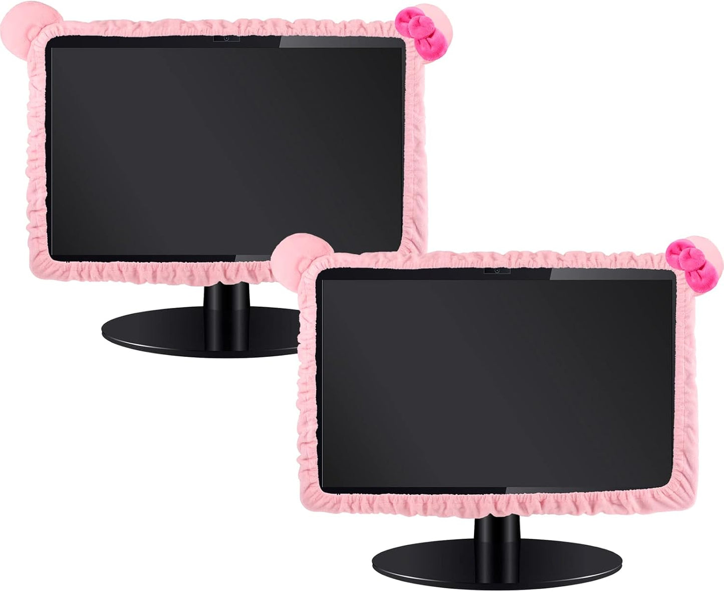 2 17''-24'' Hoteam Pcs Kawaii Computer Monitor Cover with Cat Ear Furry Cute Pink Monitor Dust Cover Protector Lovely