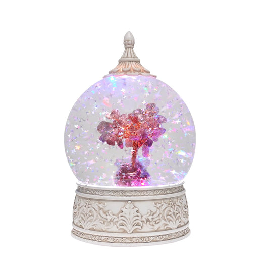 Strawberry Quartz Healing Crystal Tree Globe Colorful Lights and Glitter, Natural Gemstone Base, Spiritual Meditation, Positive Energy Good Luck, Home Decor, Birthday Gifts (Strawberry Quartz)
