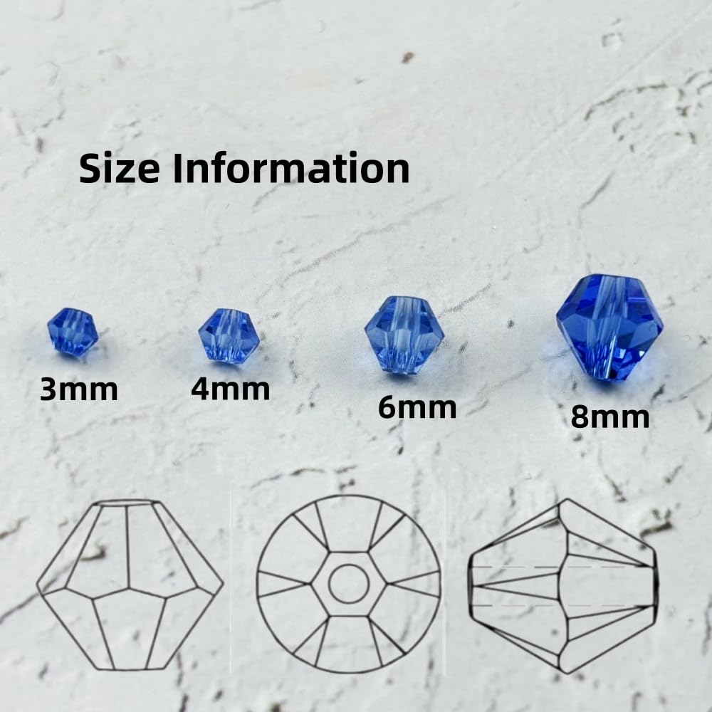 YUEXIGO 100pcs 8mm Bicone Glass Crystal Beads for Jewelry Making, Faceted Bicone Glass Spacer Beads for Bracelet Earring Necklace DIY Craft(Light Blue)