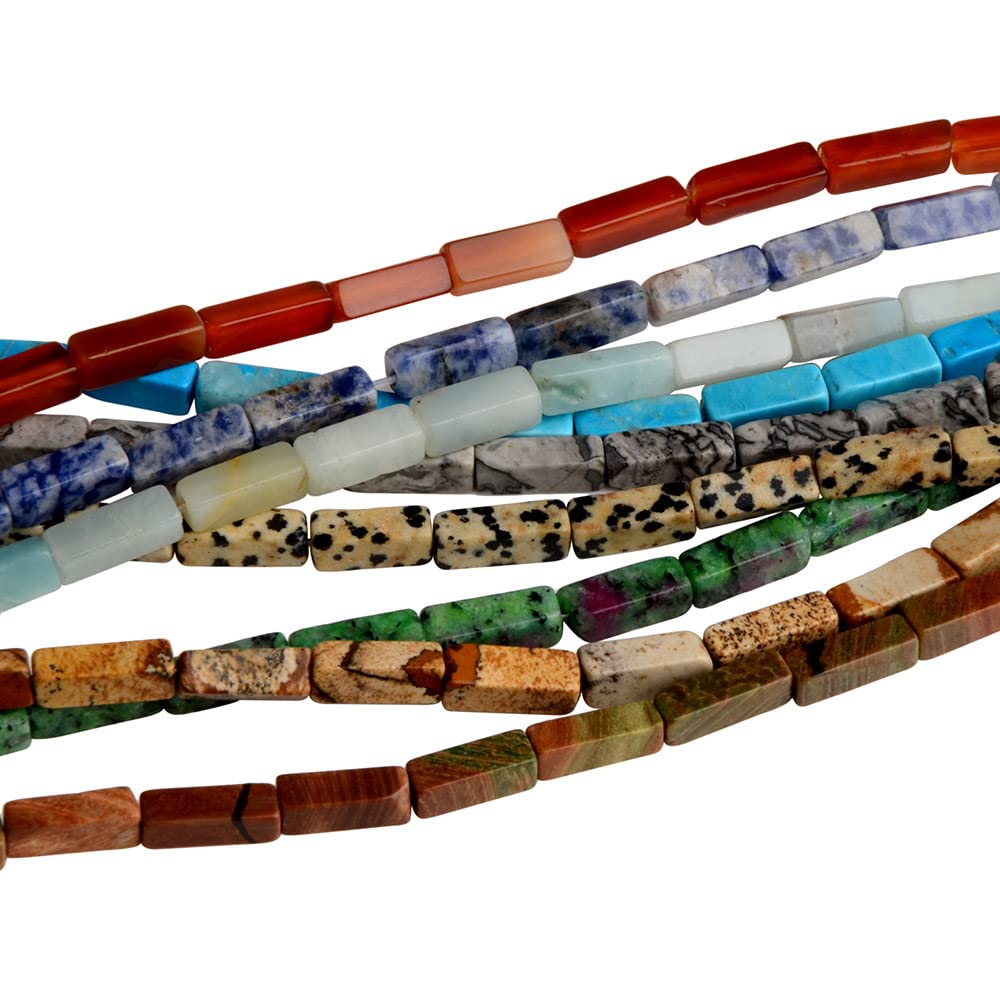 4x13mm Natural Stone Tiger Eyes Rectangular Column Tube Cylinder Spacer Loose Beads Gemstone for DIY Bracelets Necklace Jewelry Making Strand 15 Inch (28-30pcs)