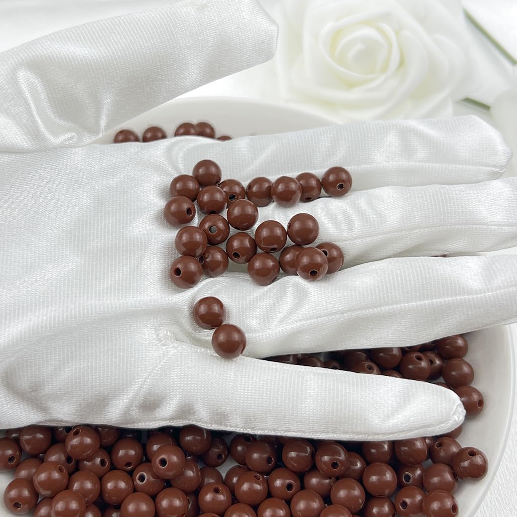 Mulutoo 400Pieces 8MM Acrylic Round Beads Round Acrylic Balls Chunky Beads Smooth Spacer Plastic Pastel Beads Craft Beads for Necklace and Bracelet Making Crafting Supplies(200-brown)