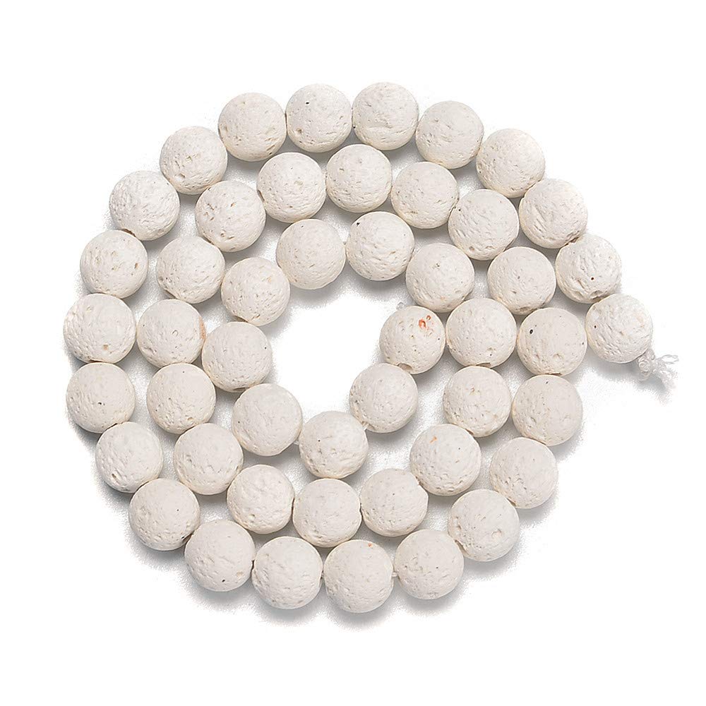 PLTbeads Natural Gemstone Loose Beads Smooth Round Approxi 15 inch DIY Bracelet Necklace for Jewelry Making (10mm, White Lava)