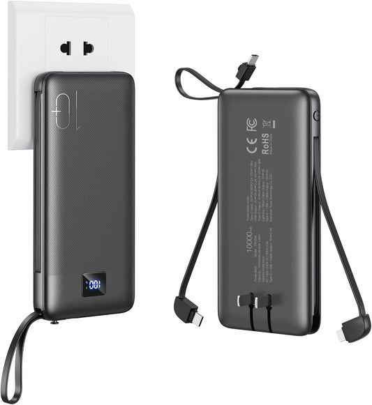 BRIBRON 10000mAh Pack, 16/15/14/13 Portable Charger with Built-in Cables Power Bank with Cords, Slim Fast Charging