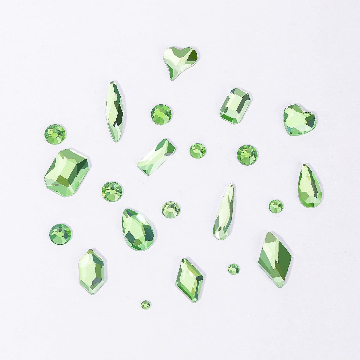 HNUIX Nail Rhinestones - 3D Multi Shape Size Crystal, Crystal Light Green, Flat Back, with Kit, for Nail Art, DIY Decorations