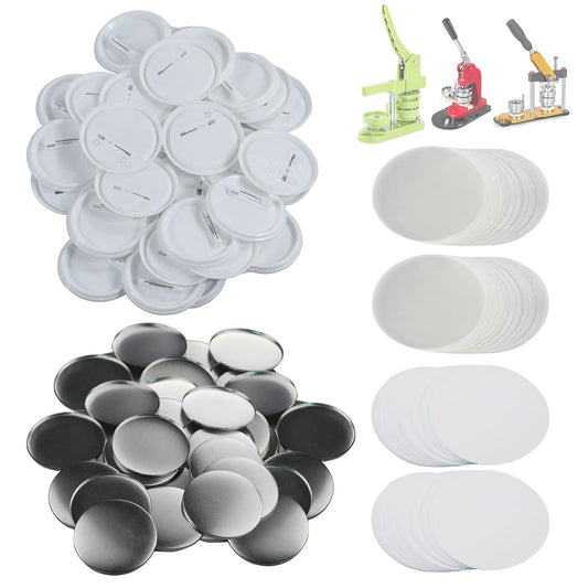 Happizza 200 Sets 58mm(2.25 in) Blank Pin Back Buttons Parts for Button Maker Machine 58mm, Round Badge Making Supplies, Includes Metal Cover, Plastic Button Back Cover, Clear Film&Blank Paper
