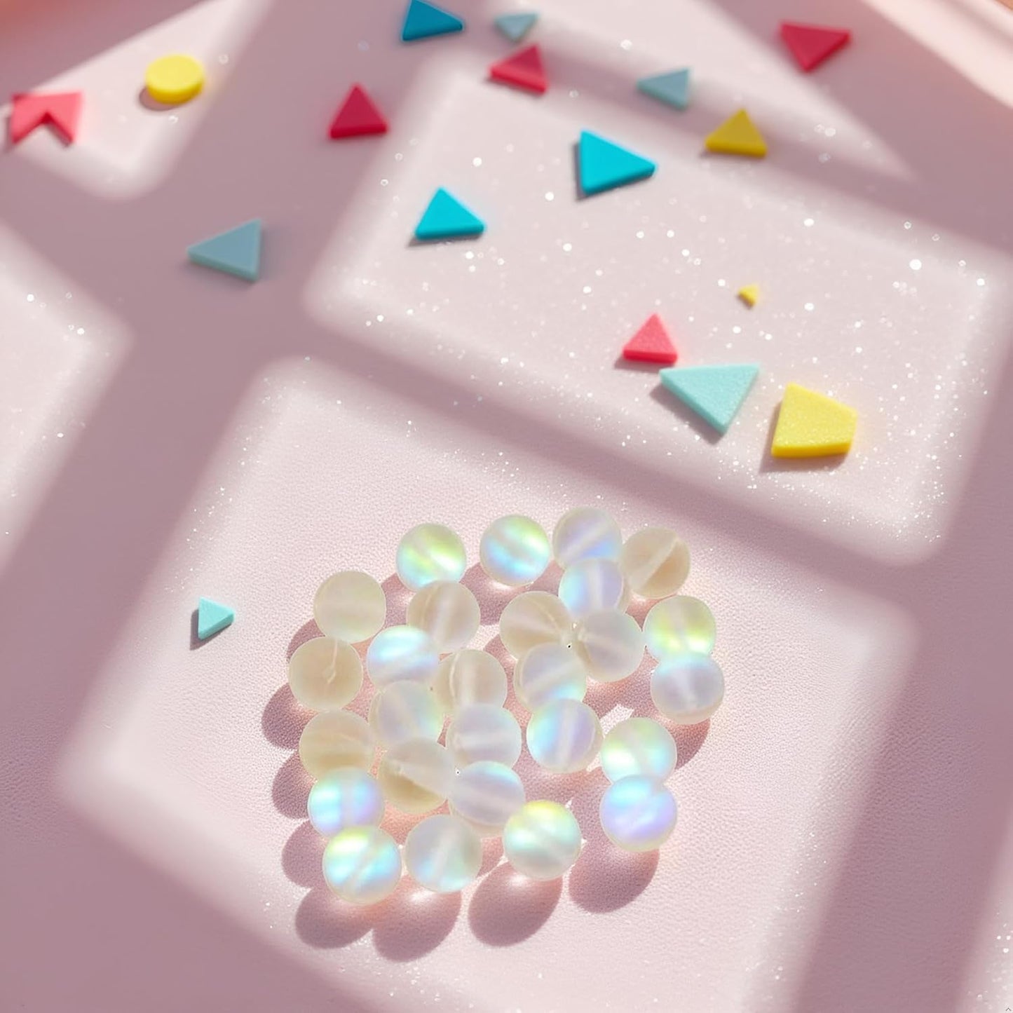 100 Pcs Glass Beads for Jewelry Making, 8mm Matte Crystal Glass Beads Mermaid Aurora Beads Moonstone Beads Bead Assortments for Jewelry Making Arts, Crafts