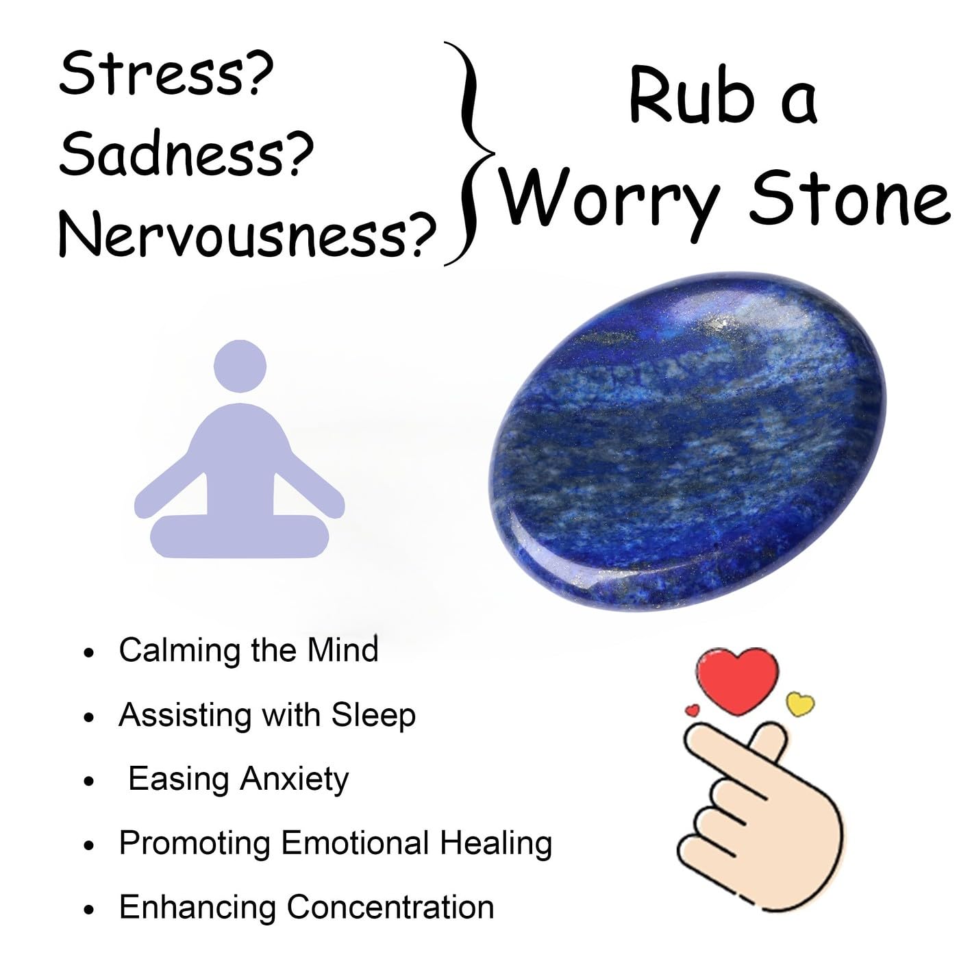 NUKAYAI Thumb Worry Stone Lapis Lazuli Stone Crystal Natural Healing Crystals Oval Tiny Stress Relief Gifts Small Trinkets Fidget Palm Meditation Accessories Anxiety Relief Items for Women Men