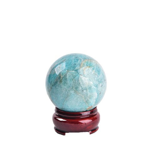 JIC Gem Natural Amazonite Crystal Ball with Wood Stand Gemstone Sphere,Polished Healing Energy Mineral Gemstone Balls for Reiki Chakra Decoration Fengshui (50-60mm)