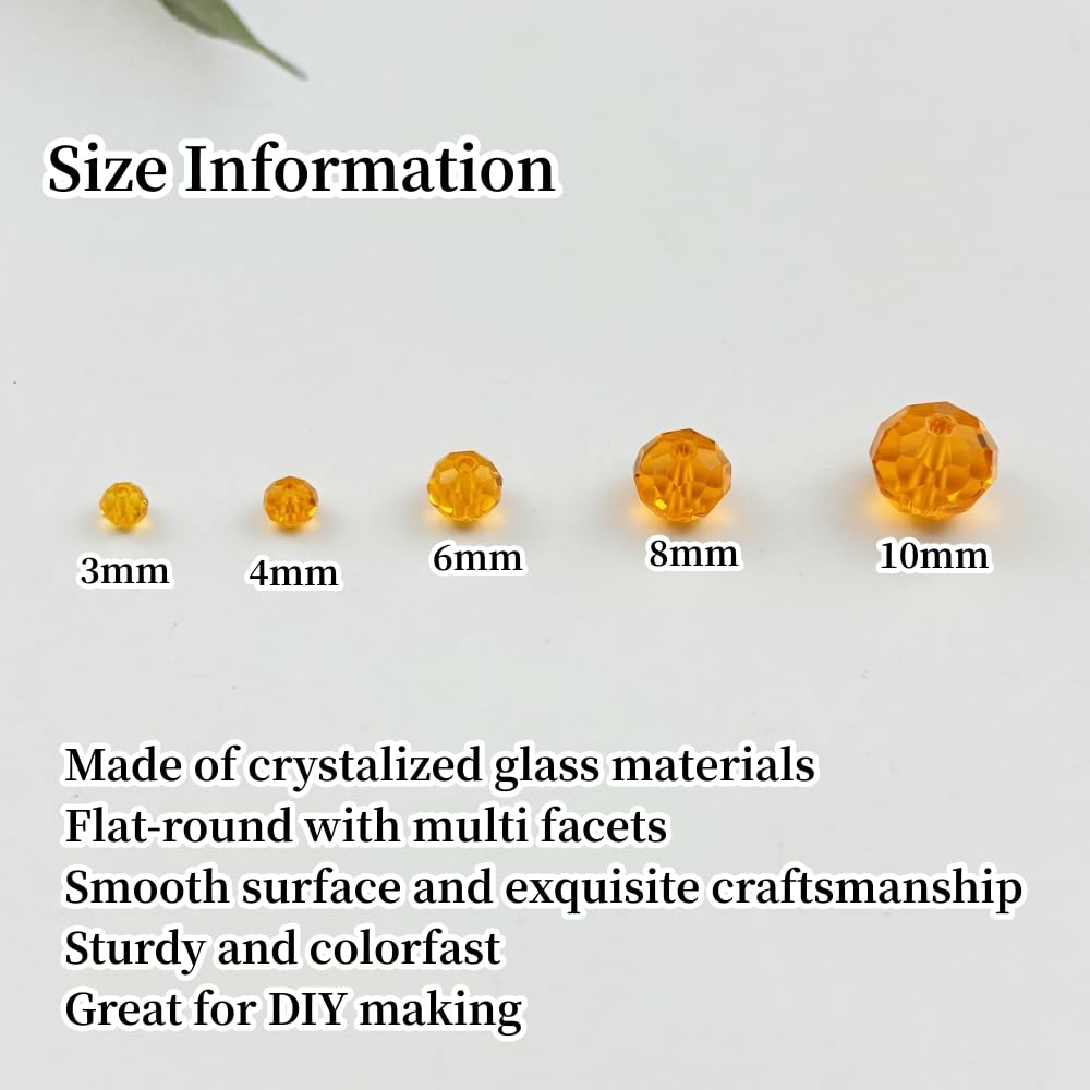 YUEXIGO 250pcs 6mm Crystal Glass Beads for Jewelry Making, Faceted Rondelle Glass Spacer Beads for Wind Chimes Bracelet Earring Necklace DIY Craft(Orange)