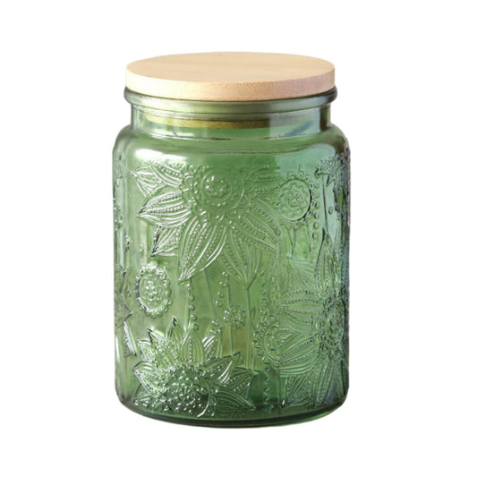 ANSQU Green Glass Canister, Candy Jar with Lid, 23.7 FL OZ Vintage Colored Mason Jars for Kitchen Decorative Jar for Coffee Tea Candy Cookies, Cute Jars (Green, 1 Pack)