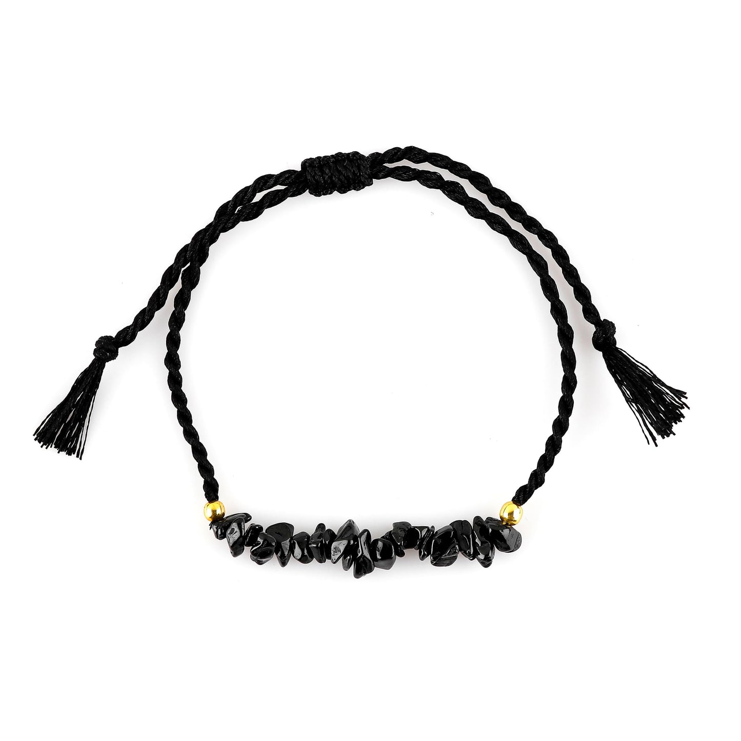 TGH Natural Black Spinel Chips Braided Bracelet Healing Birthday Resizable Hand Braid Rope Thread Protection Bracelet for Men Women Gemstone Jewelry 7 inch Christmas Gift (Black Spinel)