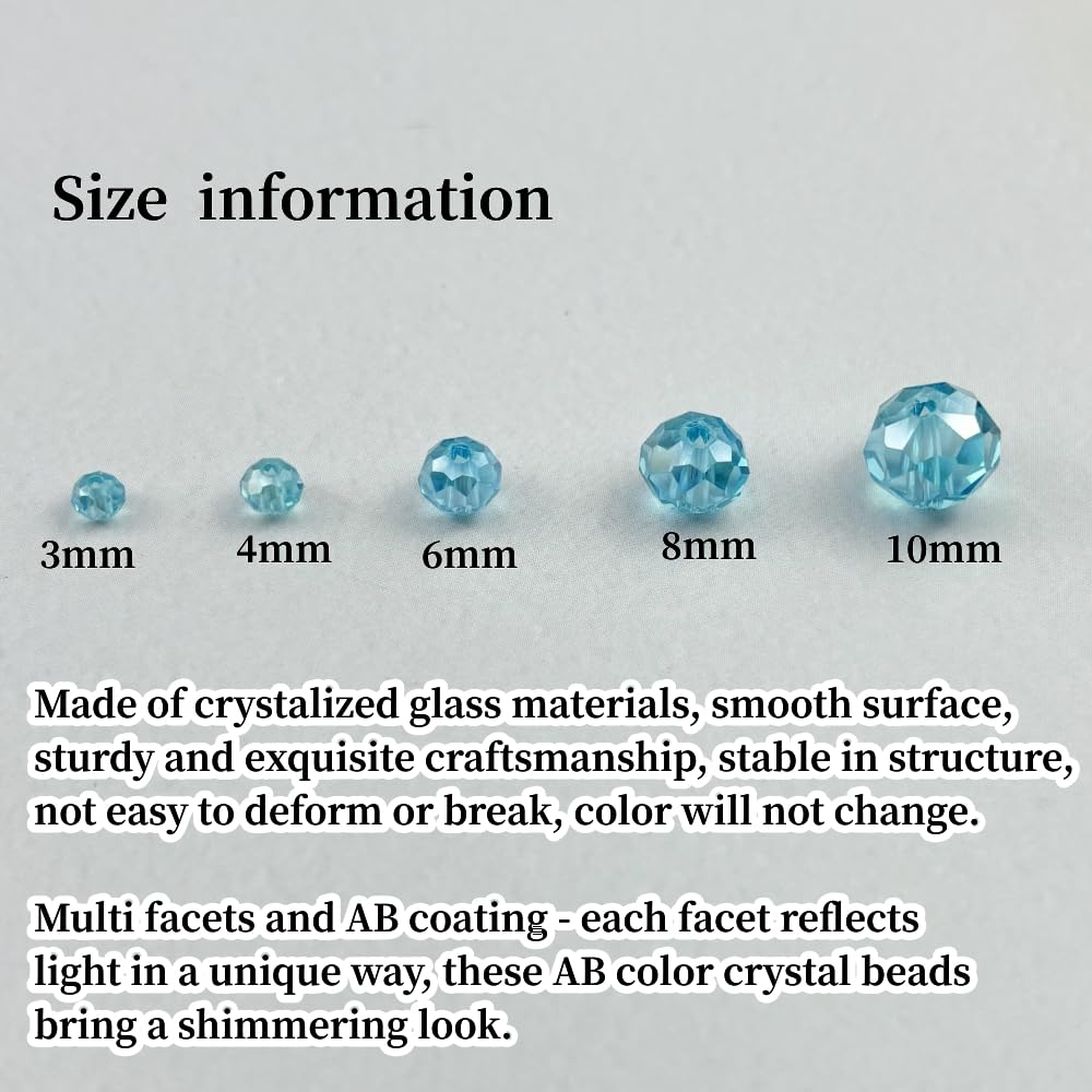 YHYPOCI 200pcs 6mm Crystal Glass Beads for Crafts Faceted Rondelle Glass Beads for Jewelry Making Crystal Spacer Beads for Necklaces Bracelets Earrings DIY Craft(Lake Blue AB)